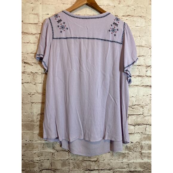 COMO Vintage Peasant Top Womens 2X Light Purple Embroidered Tie Neck Boho Hippie - Picture 12 of 14